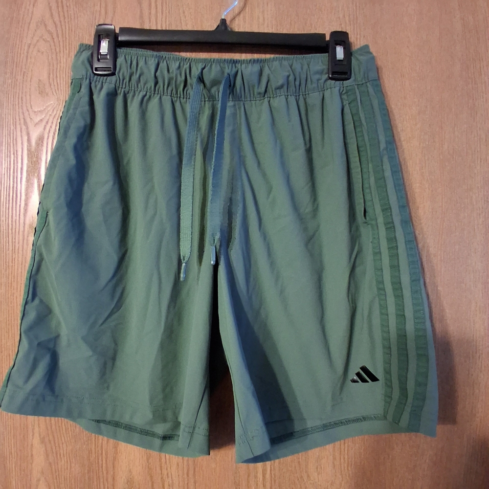 adidas Men's Olive Green Athletic Shorts with Tonal Stripes